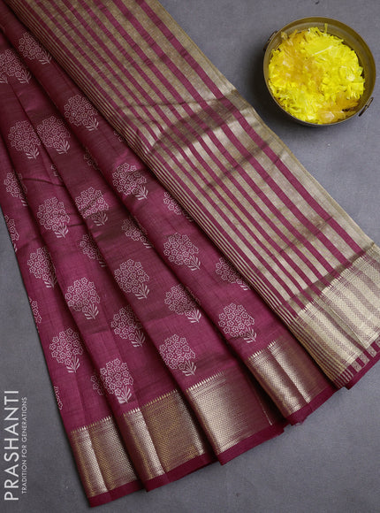 Semi raw silk saree wine shade with allover butta prints and zari woven border
