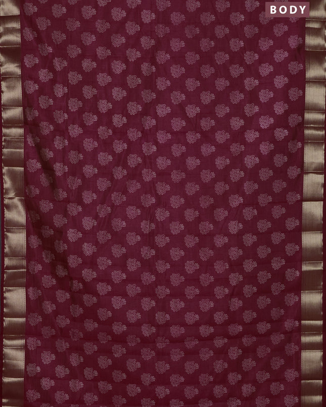 Semi raw silk saree wine shade with allover butta prints and zari woven border