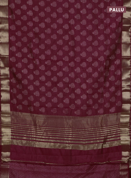 Semi raw silk saree wine shade with allover butta prints and zari woven border