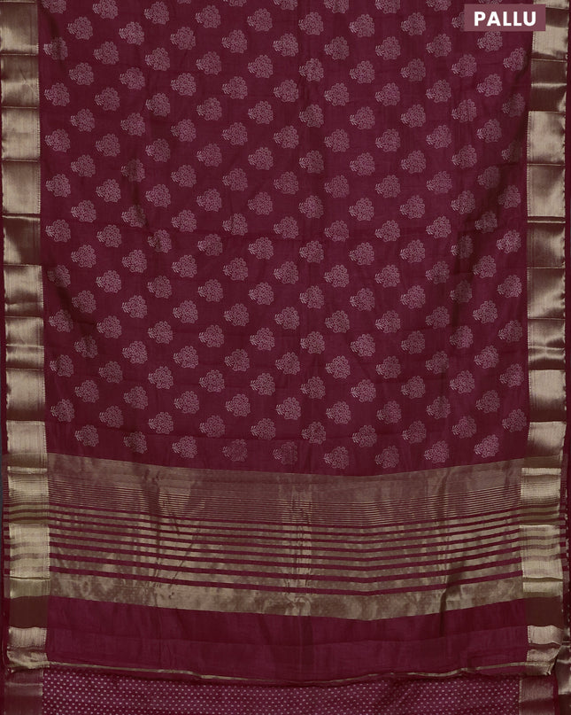 Semi raw silk saree wine shade with allover butta prints and zari woven border