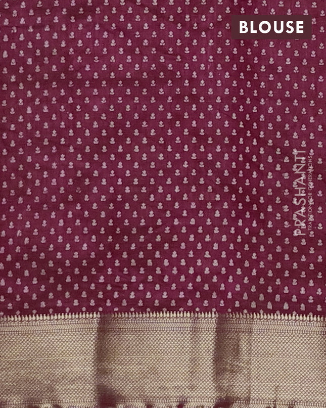 Semi raw silk saree wine shade with allover butta prints and zari woven border