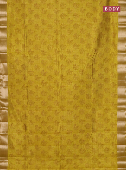 Semi raw silk saree mustard yellow with allover floral butta prints and zari woven border