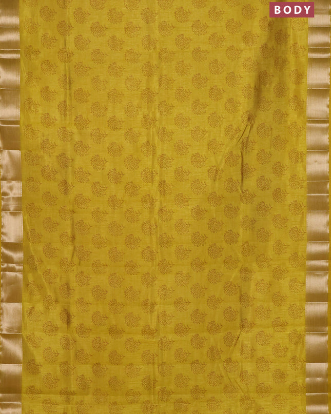 Semi raw silk saree mustard yellow with allover floral butta prints and zari woven border