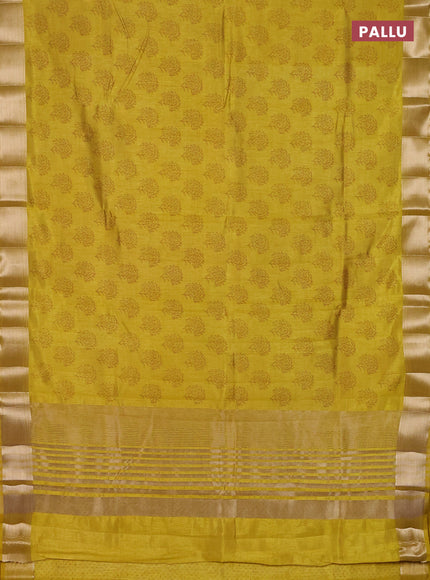 Semi raw silk saree mustard yellow with allover floral butta prints and zari woven border