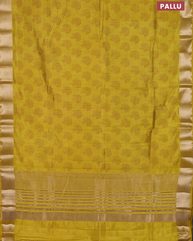 Semi raw silk saree mustard yellow with allover floral butta prints and zari woven border