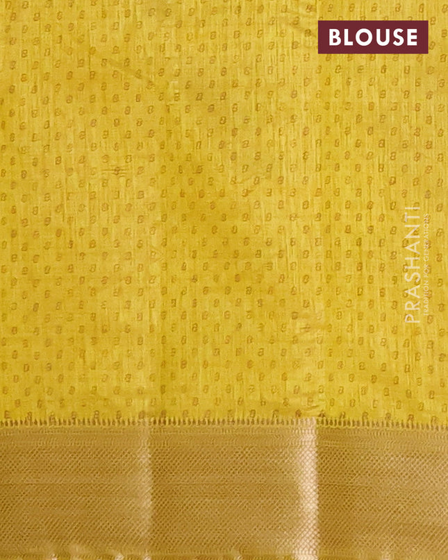 Semi raw silk saree mustard yellow with allover floral butta prints and zari woven border