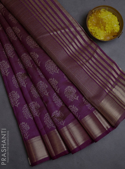 Semi raw silk saree purple with allover floral butta prints and zari woven border