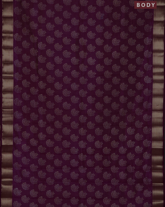Semi raw silk saree purple with allover floral butta prints and zari woven border
