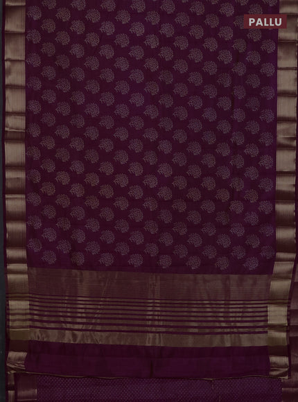 Semi raw silk saree purple with allover floral butta prints and zari woven border