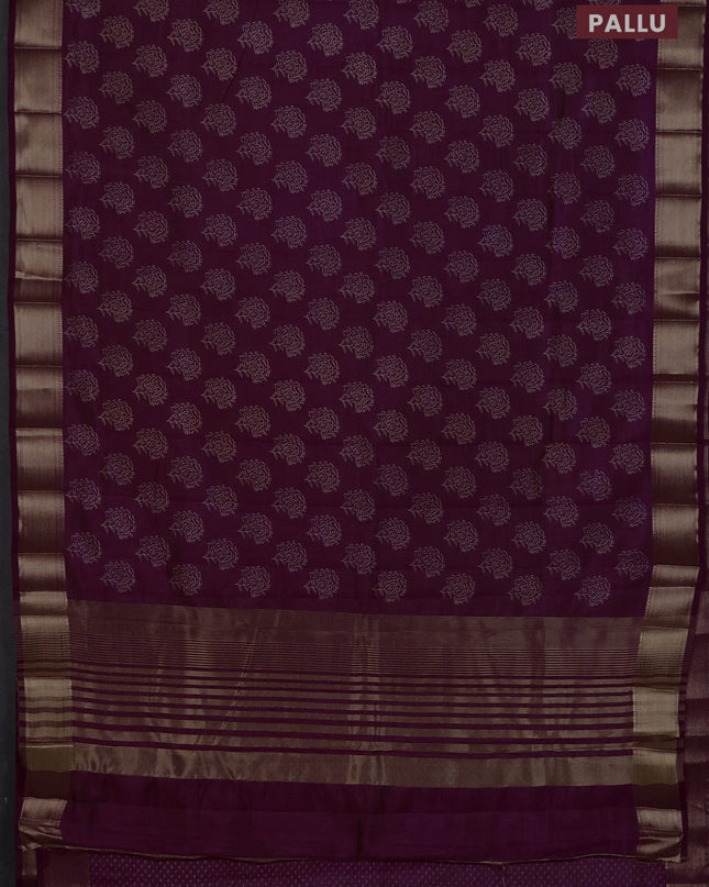 Semi raw silk saree purple with allover floral butta prints and zari woven border