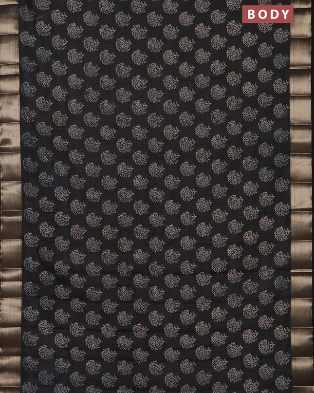 Semi raw silk saree black with allover floral butta prints and zari woven border