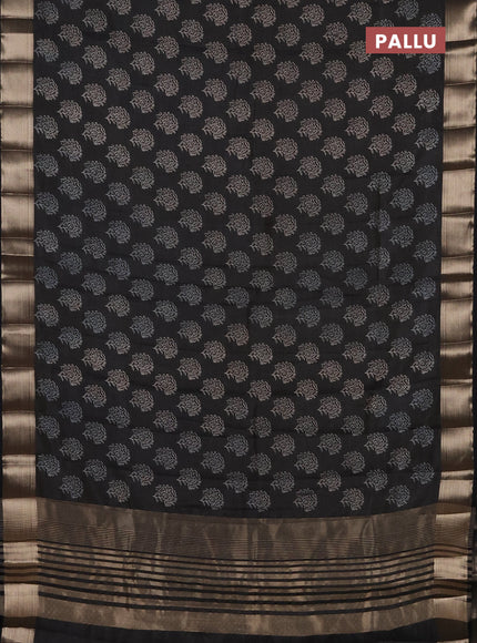 Semi raw silk saree black with allover floral butta prints and zari woven border