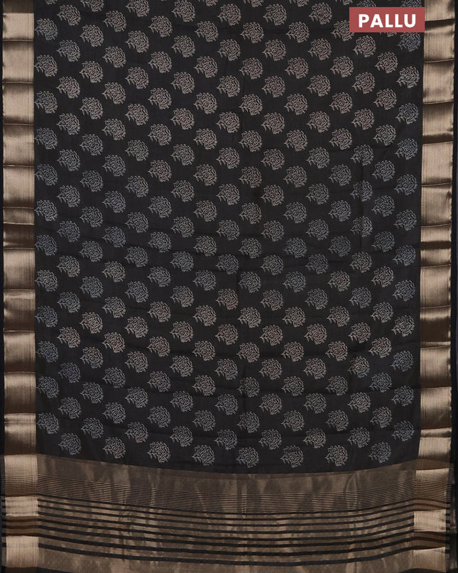 Semi raw silk saree black with allover floral butta prints and zari woven border
