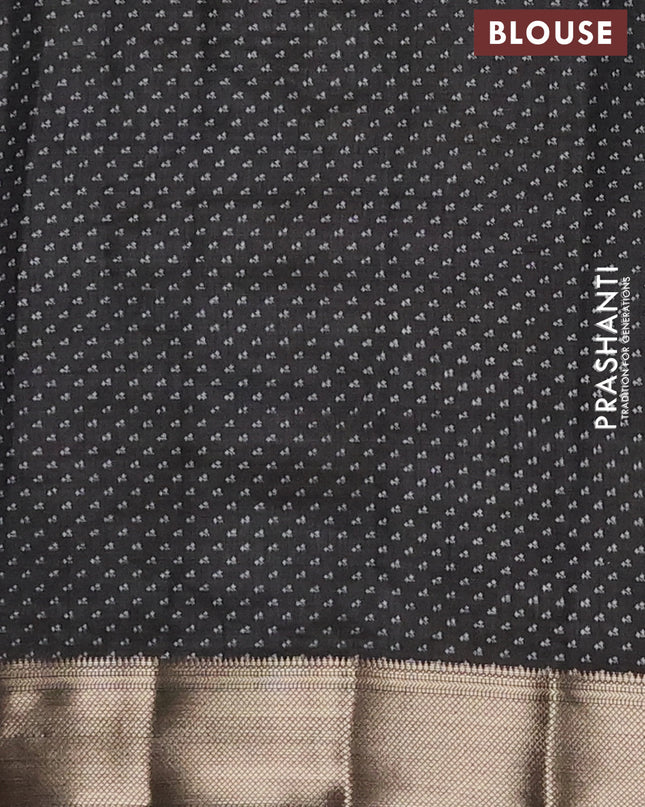 Semi raw silk saree black with allover floral butta prints and zari woven border