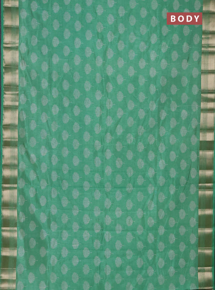 Semi raw silk saree teal green with allover butta prints and zari woven border
