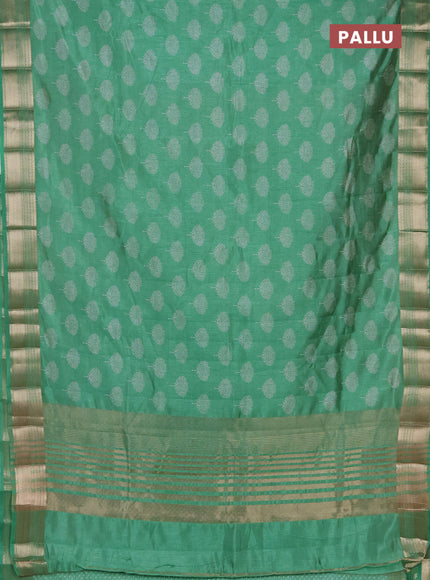 Semi raw silk saree teal green with allover butta prints and zari woven border