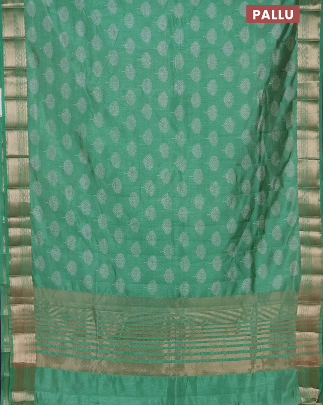 Semi raw silk saree teal green with allover butta prints and zari woven border