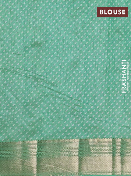 Semi raw silk saree teal green with allover butta prints and zari woven border