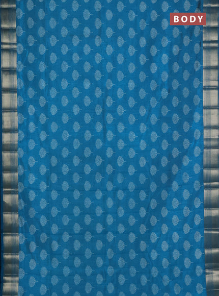 Semi raw silk saree cs blue with allover butta prints and zari woven border