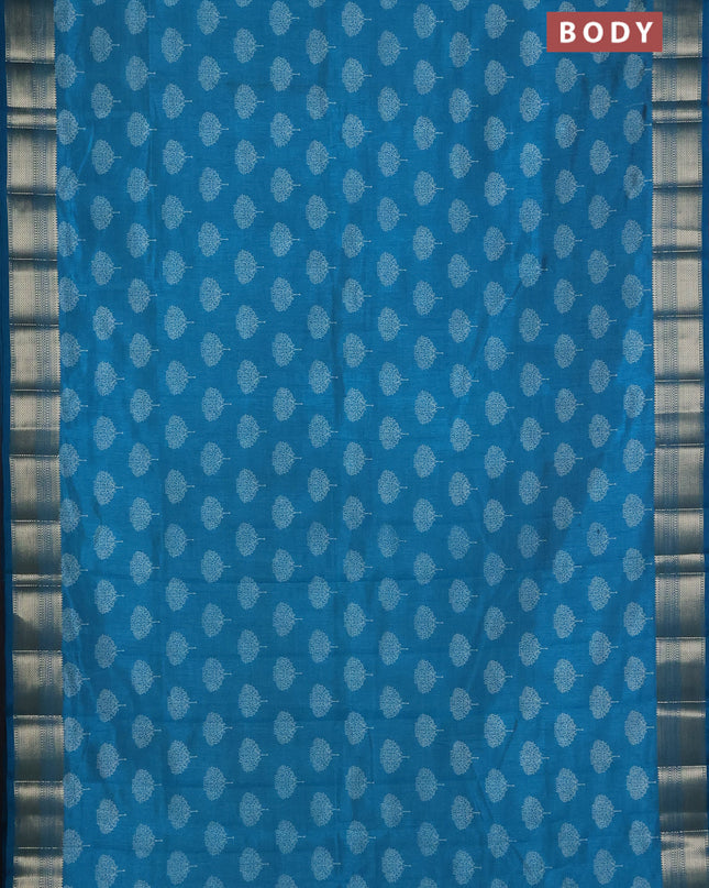 Semi raw silk saree cs blue with allover butta prints and zari woven border