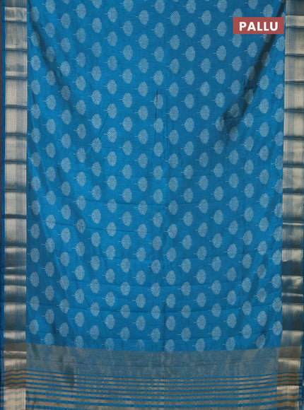 Semi raw silk saree cs blue with allover butta prints and zari woven border