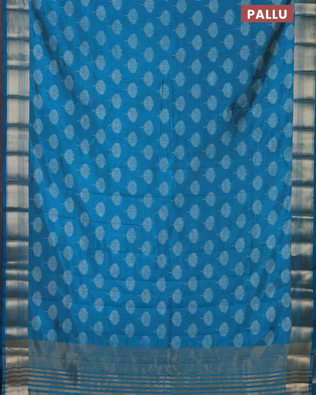 Semi raw silk saree cs blue with allover butta prints and zari woven border