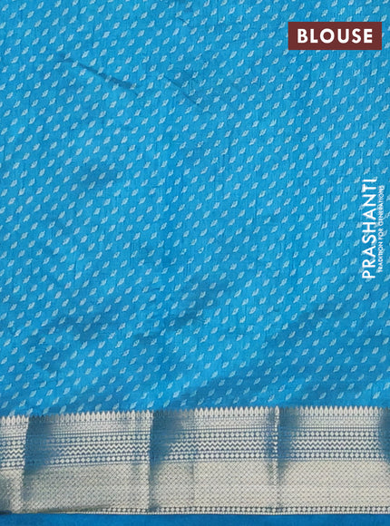 Semi raw silk saree cs blue with allover butta prints and zari woven border