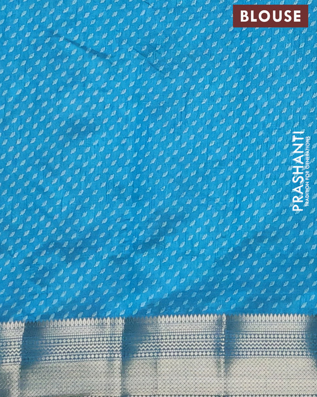 Semi raw silk saree cs blue with allover butta prints and zari woven border