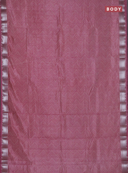 Semi raw silk saree pastel pink with allover zig zag prints and zari woven border