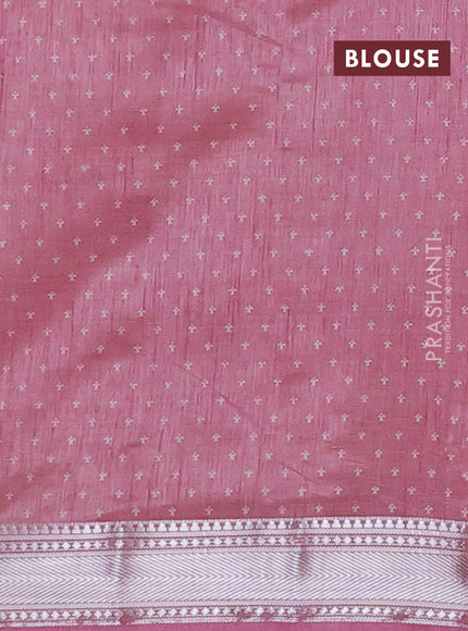 Semi raw silk saree pastel pink with allover zig zag prints and zari woven border