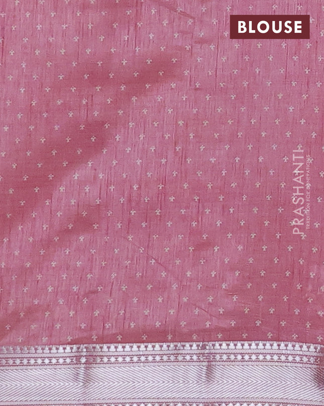 Semi raw silk saree pastel pink with allover zig zag prints and zari woven border