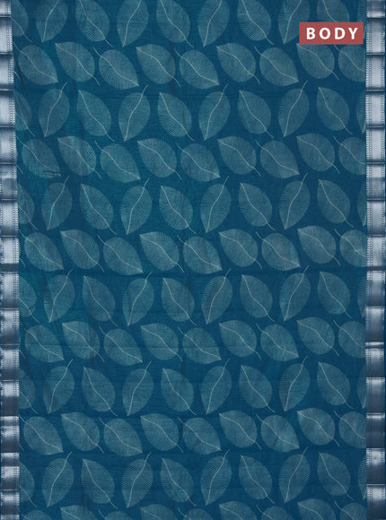 Semi raw silk saree cs blue with allover leaf butta prints and zari woven border