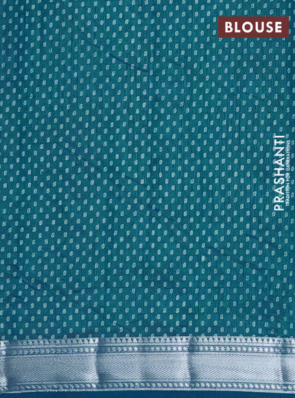 Semi raw silk saree cs blue with allover leaf butta prints and zari woven border