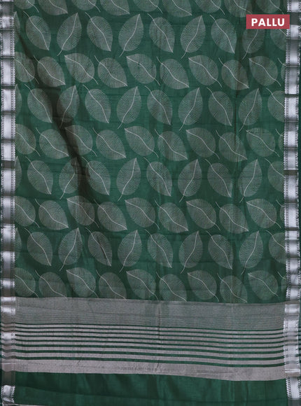 Semi raw silk saree bottle green with allover leaf butta prints and zari woven border