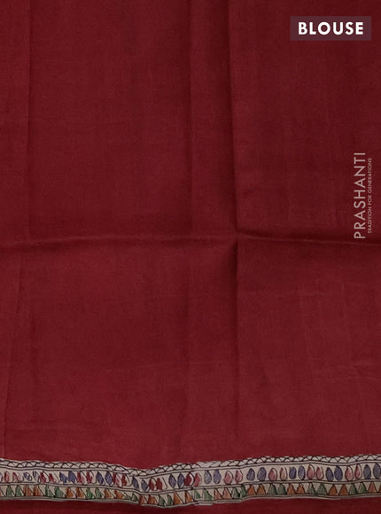 Madhubai printed silk saree red and cream with butta prints and madhubani printed border
