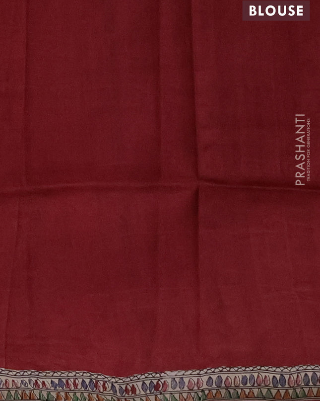 Madhubai printed silk saree red and cream with butta prints and madhubani printed border