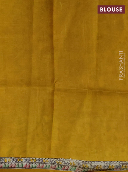 Madhubai printed silk saree mustard yellow and cream with butta prints and madhubani printed border