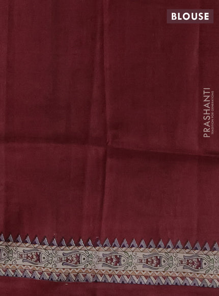 Madhubai printed silk saree red and beige with plain body and madhubani printed border