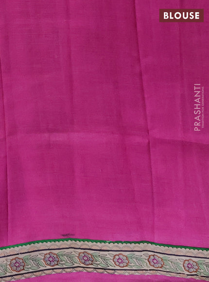 Madhubai printed silk saree pink and cream with butta prints and long madhubani printed border
