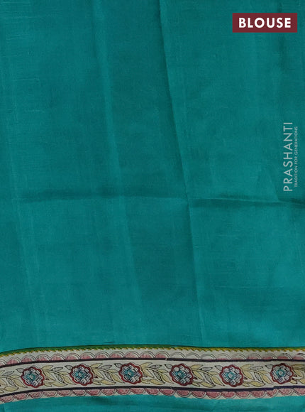 Madhubai printed silk saree teal green and cream with butta prints and long madhubani printed border