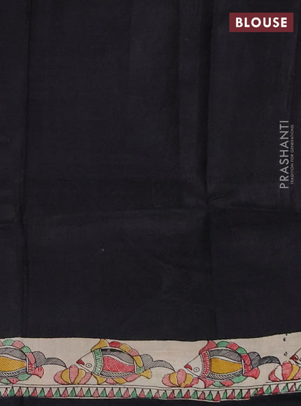 Madhubai printed silk saree black with butta prints and madhubani printed border
