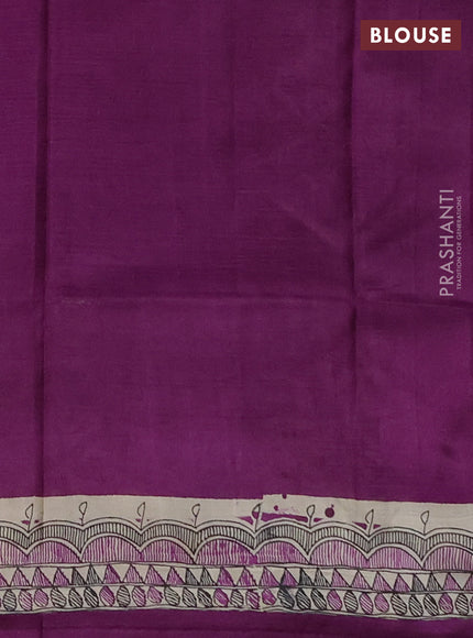Madhubai printed silk saree purple with butta prints and madhubani printed border