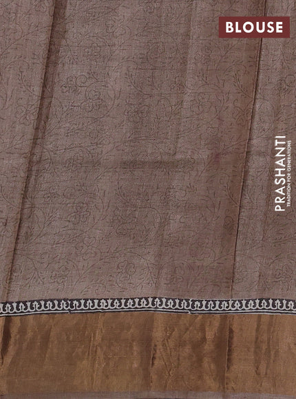 Pure tussar silk saree brown and pastel brown with allover prints and zari woven border