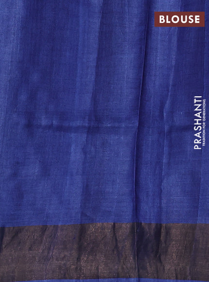 Pure tussar silk saree sandal and blue with allover paisley prints and zari woven border