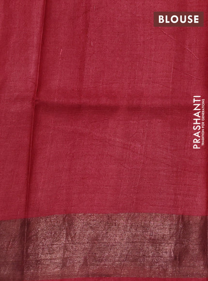 Pure tussar silk saree sandal and red with allover paisley prints and zari woven border