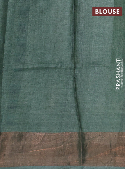 Pure tussar silk saree pastel green and navy blue with allover kalamkari prints and zari woven border