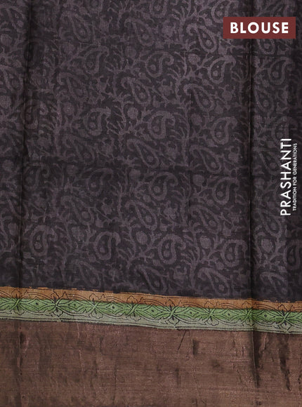 Pure tussar silk saree multi colour and brown with allover prints and zari woven border