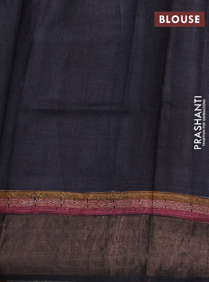 Pure tussar silk saree multi colour and black with allover prints and zari woven border