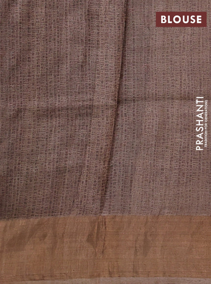 Pure tussar silk saree grey and sandal with allover kalamkari prints and zari woven border