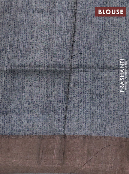 Pure tussar silk saree wine shade and grey with allover kalamkari prints and zari woven border